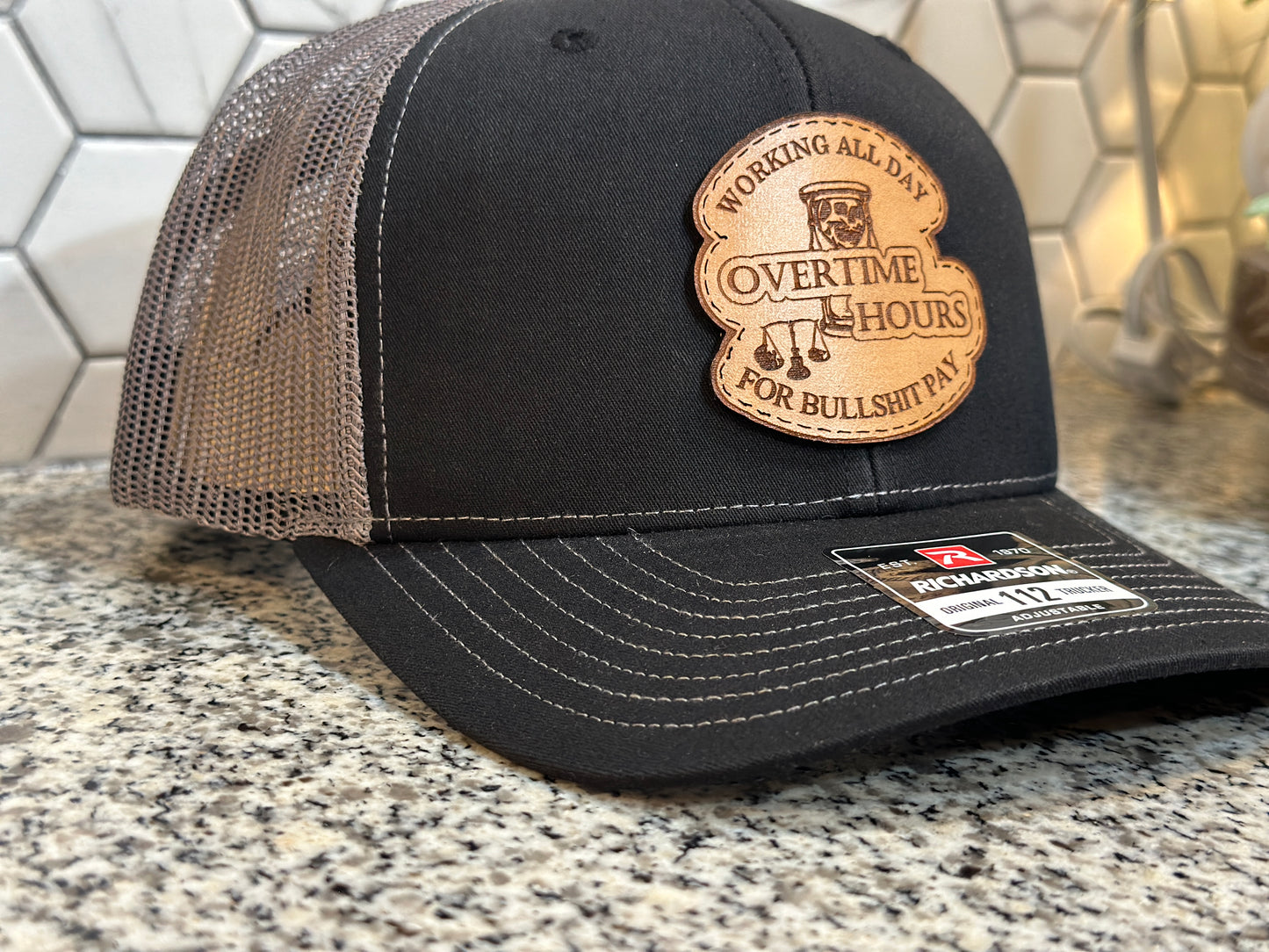 Overtime Hours w/Hourglass Leather Patch Hat