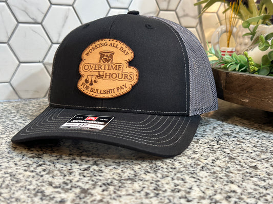 Overtime Hours w/Hourglass Leather Patch Hat